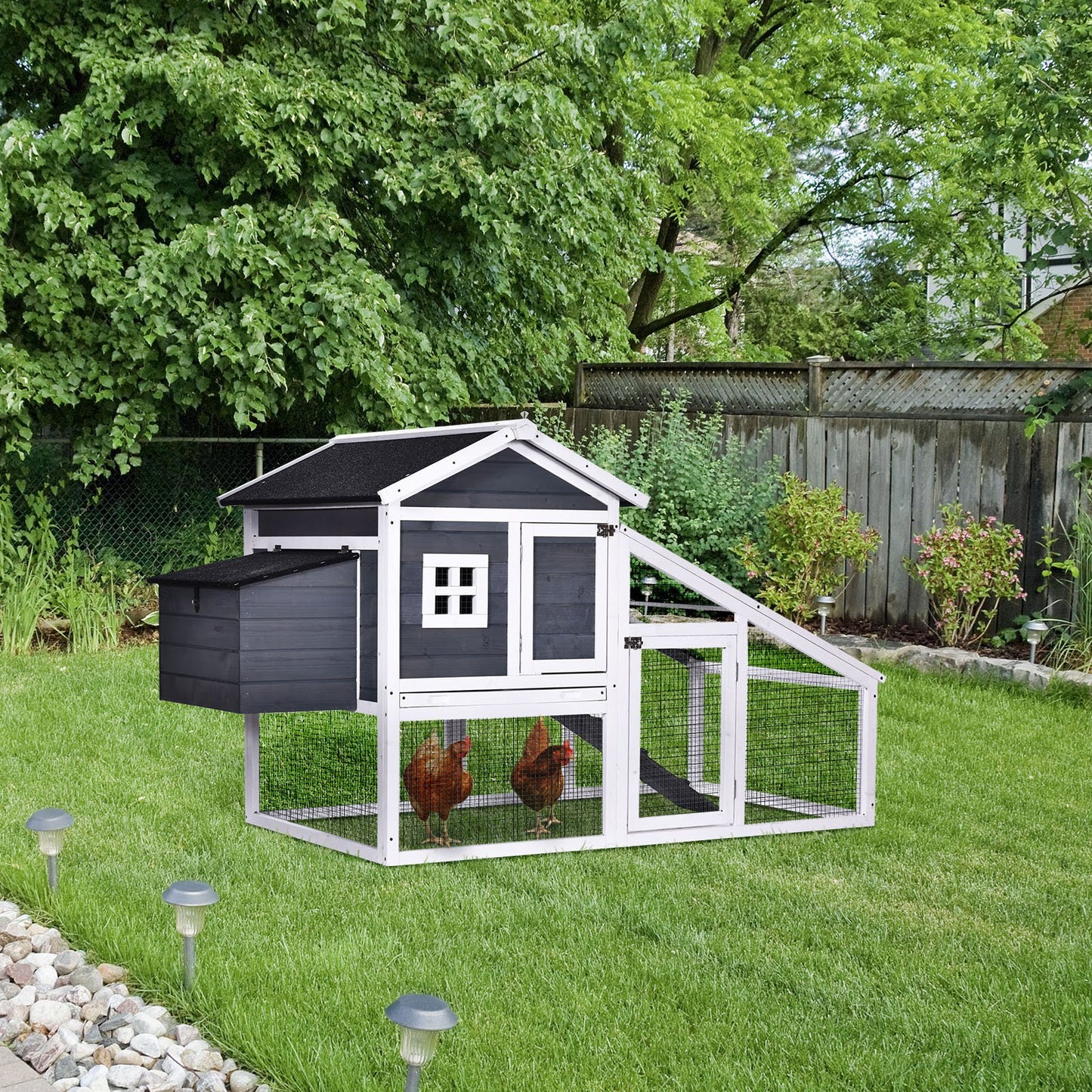 PawHut Deluxe Chicken Coop Small Animal Habitat Hen House with Outdoor Run Resting Nesting Box Removable Tray Waterproof | Aosom Canada