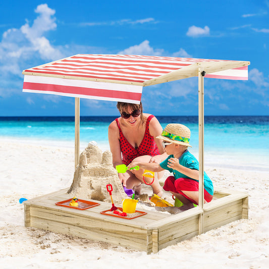 Outsunny Kids Wooden Sandbox, Covered Children Sand Playset Outdoor, w/ Adjustable Canopy Shade, Bottom Liner | Aosom Canada