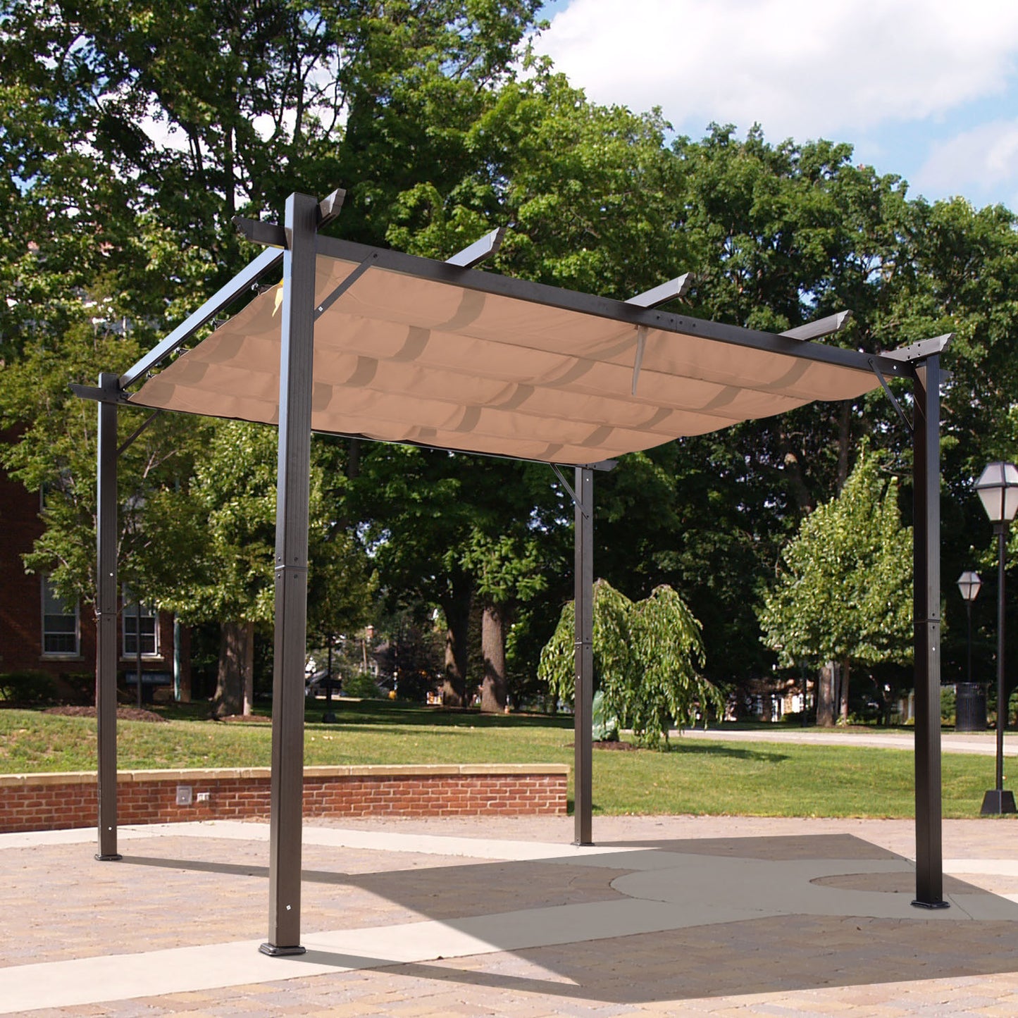 Outsunny 10' x 10' Aluminium Outdoor Pergola Gazebo Backyard Canopy Cover Square Sunshade Garden Grape Trellis Coffee | Aosom Canada