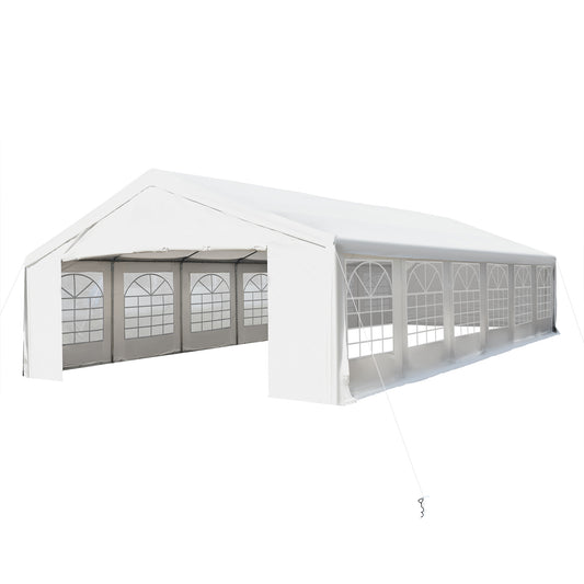 Outsunny 40’x20’ Heavy-duty Large Outdoor Carport Garage Party Event Tent Patio Gazebo Canopy w/ Removable Sidewall White | Aosom Canada