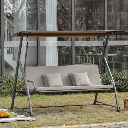 Outsunny Convertible Patio Swing Chair Garden 3 Person Hammock Outdoor Lounge Bed Cushioned with Tilt Canopy Light Brown | Aosom Canada