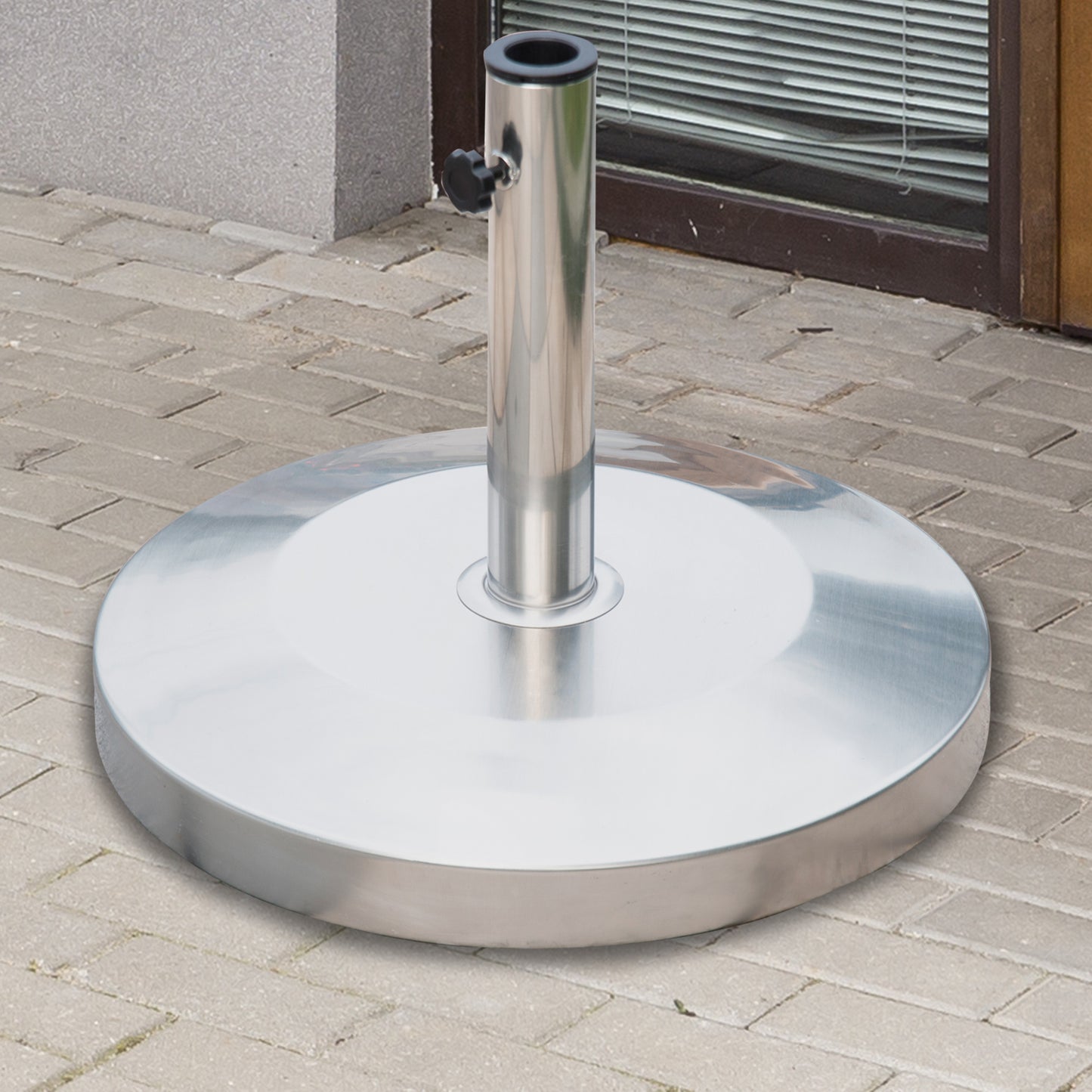 Outsunny 19" Round Decorative Stainless Steel Umbrella Base Stand Holder Silver | Aosom Canada
