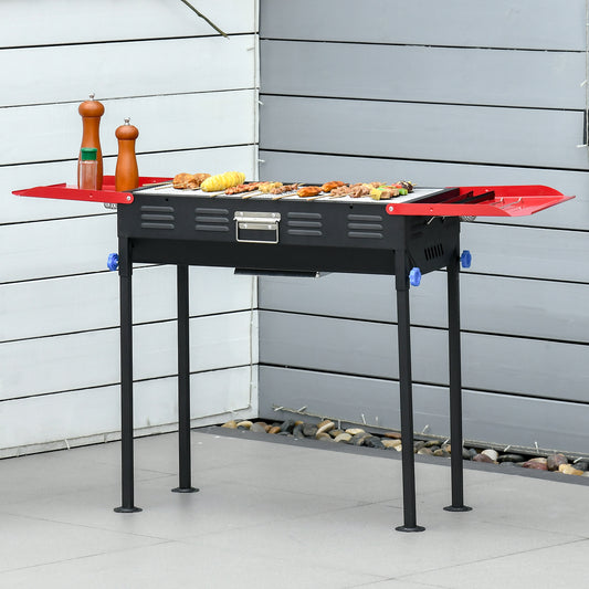 Outsunny 47" Portable Charcoal Grill BBQ Height Adjustable Outdoor Backyard Barbecue w/ Side Shelves, Grill Net & Pan Easy Set-up | Aosom Canada