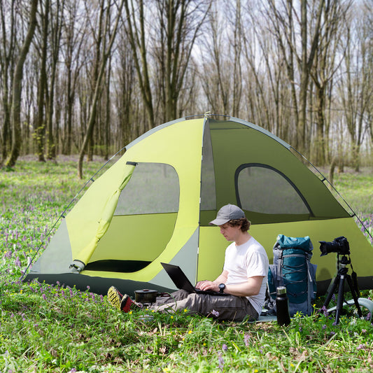 Outsunny 6- Person Family Dome Tent with Removable Rain Fly, Waterproof Camping Tent for Backpacking Hiking, Yellow and Grey | Aosom Canada