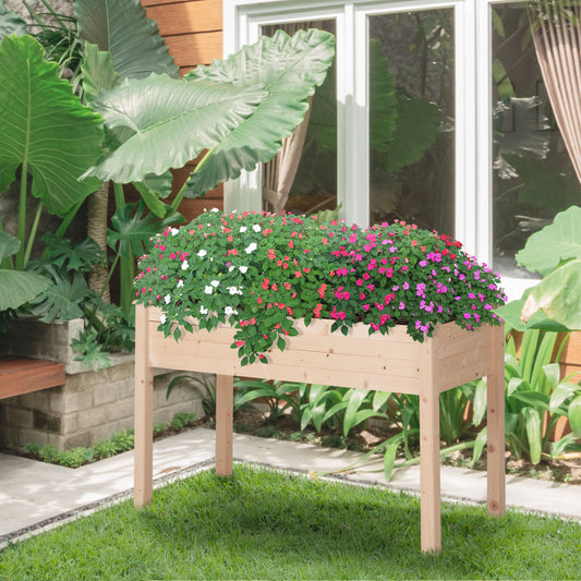 Outsunny 48"x22"x30" Wooden Patio Elevated Garden Bed Outdoor Flower Stand Yard Natural Plant Table Raised Flower Planter | Aosom Canada