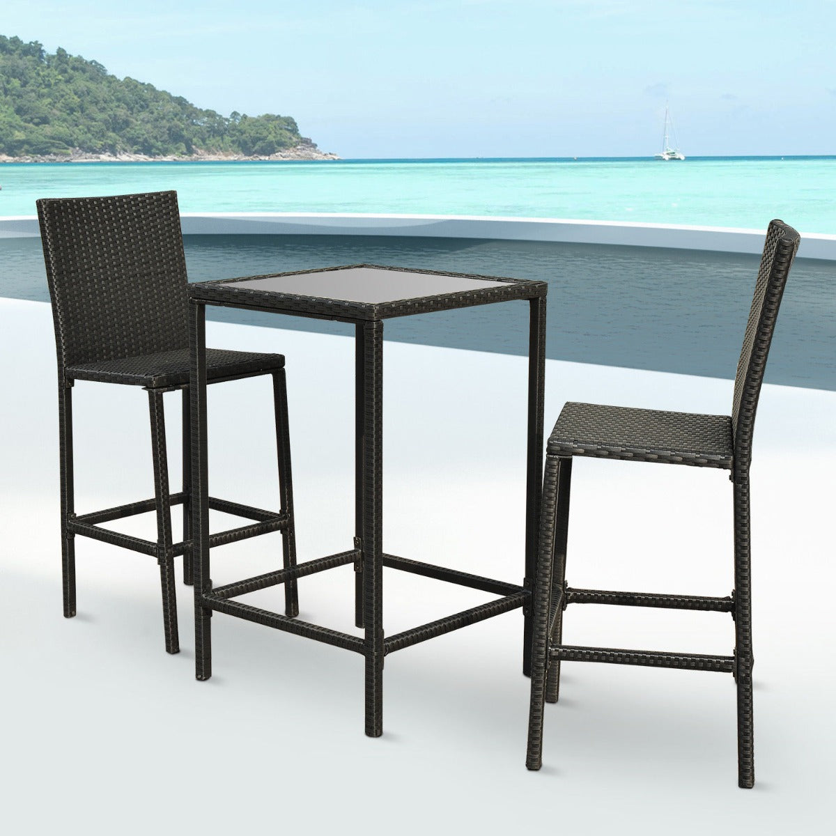 Outsunny Patio Rattan Barstool Table Wicker Outdoor Furniture Black | Aosom Canada