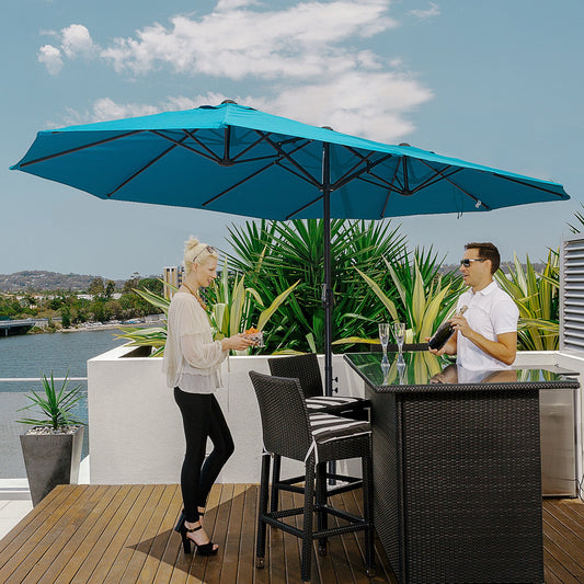 Outsunny 15' Outdoor Patio Umbrella with Twin Canopy Sunshade Steel Table Umbrella with Lift Crank Sky Blue | Aosom Canada