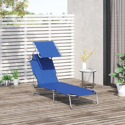 Outsunny Adjustable Garden Chaise Lounge Outdoor Camping Beach Lounging Bed Reclining Seat Portable with Sun Shade (Blue) | Aosom Canada