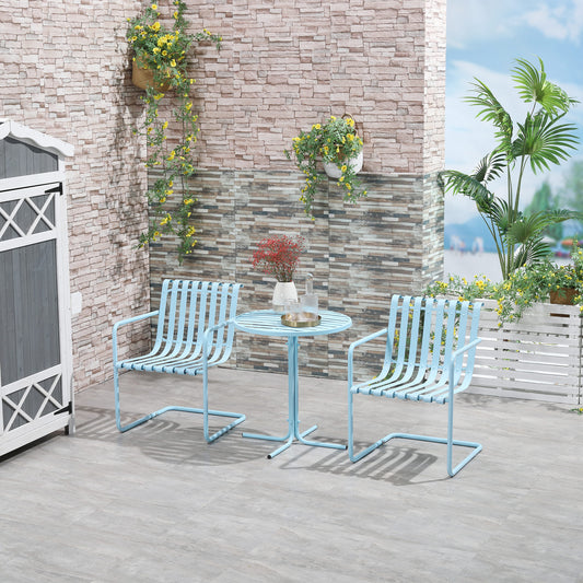 Outsunny 3 Pieces Patio Bistro Set Garden Coffee Table Set with 2 Chairs and Round Table for Outdoor Yard, Sky Blue | Aosom Canada