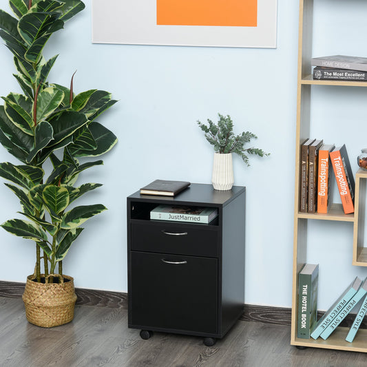 HOMCOM 24" Rolling File Cabinet with Drawer Wheeled Documents Storage Printer Stand with Shelf Home Office Black | Aosom Canada