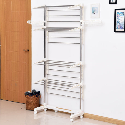 HOMCOM laundry drying rack Rolling Foldable Clothes Drying Rack Heavy-Duty Towel Holder w/ 4 Layers Stainless Steel Hanging Rods | Aosom Canada