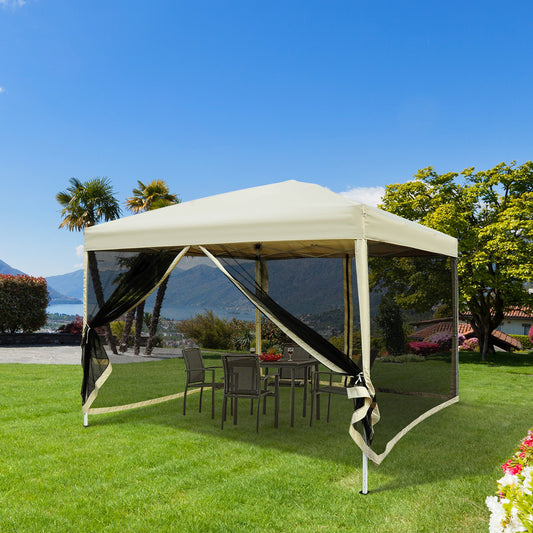 Outsunny 10x10 ft Pop Up Party Tent Gazebo Canopy w/ 4 Removable Mesh Sidewalls and Carry Bag Tan | Aosom Canada