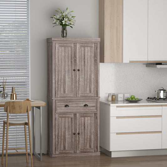 HOMCOM 72.5" H Traditional Freestanding Kitchen Pantry Cabinet Traditional Spacious Storage Closet with Drawer and Cupboard, Wood Grain | Aosom Canada