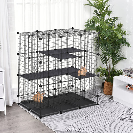 PawHut DIY Pet Playpen Wire Cage for Kitten Bunny & Chinchilla W/ Trays Steel Black | Aosom Canada
