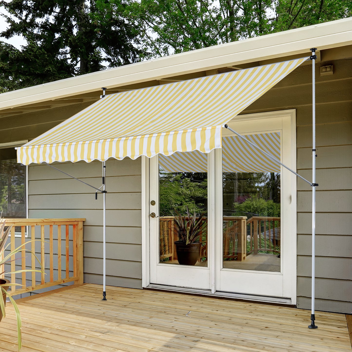 Outsunny 10x5ft Manual Retractable Patio Awning Window Door Sun Shade Deck Canopy Shelter Water Resistant UV Protector Yellow | Aosom Canada