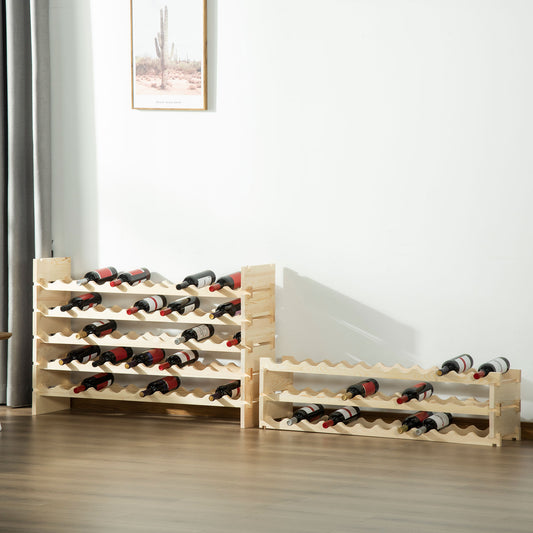 HOMCOM 8-Tier Solid Pine Wood Wine Rack Stackable Holder Wooden Wine Cabinet Freestanding Liquor Storage Shelf, 96-Bottle | Aosom Canada