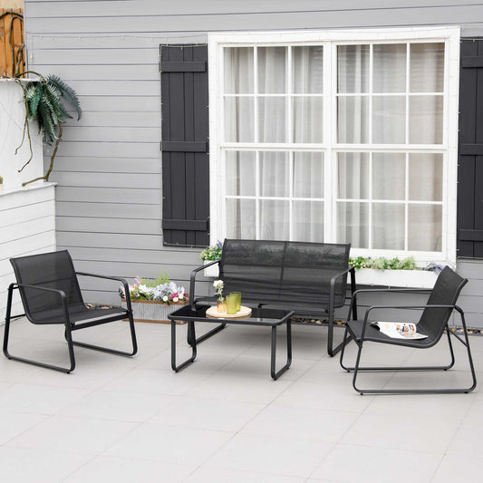 Outsunny 4 PCs Patio Furniture Set with Texteline Seat Outdoor Conversation Set with Loveseat, Center Coffee Table, Black | Aosom Canada