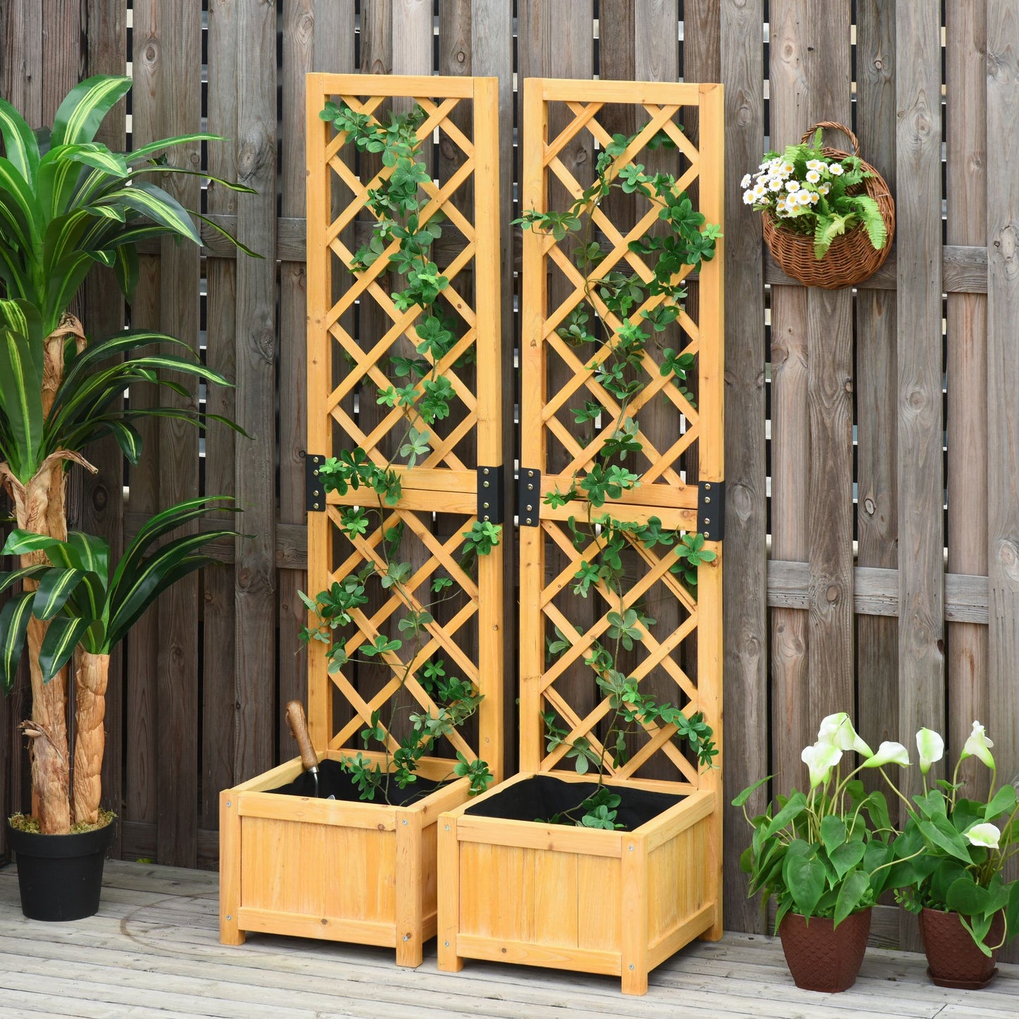 Outsunny Set of 2 Raised Garden Bed with Trellis Board Flower Stand Lattice Panels for Plants, Flowers or Vine Outdoor Indoor, Orange | Aosom Canada