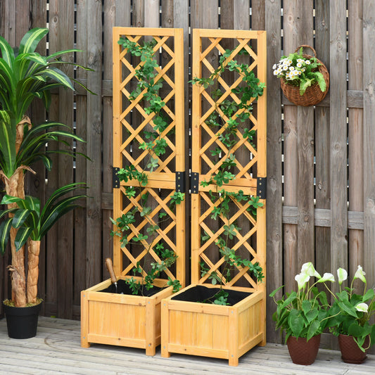 Outsunny Set of 2 Raised Garden Bed with Trellis Board Flower Stand Lattice Panels for Plants, Flowers or Vine Outdoor Indoor, Orange | Aosom Canada
