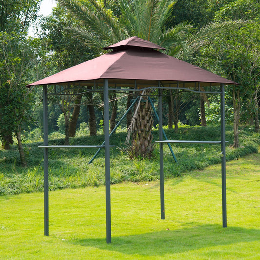 Outsunny 8'x5' BBQ Gazebo Tent Pavilion Grill Canopy Shade Coffee w/ Function of Flame Retardant | Aosom Canada