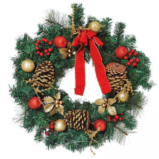 HOMCOM 24" Pre-Lit Artificial Christmas Spruce Wreath 20 LED Lights Battery Operated | Aosom Canada