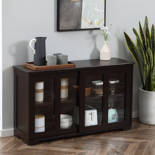 HOMCOM Modern Kitchen Sideboard, Stackable Storage Cabinet, Sliding Glass Door Console, Cupboard Serving Buffet for Kitchen & Dining Room, Coffee | Aosom Canada