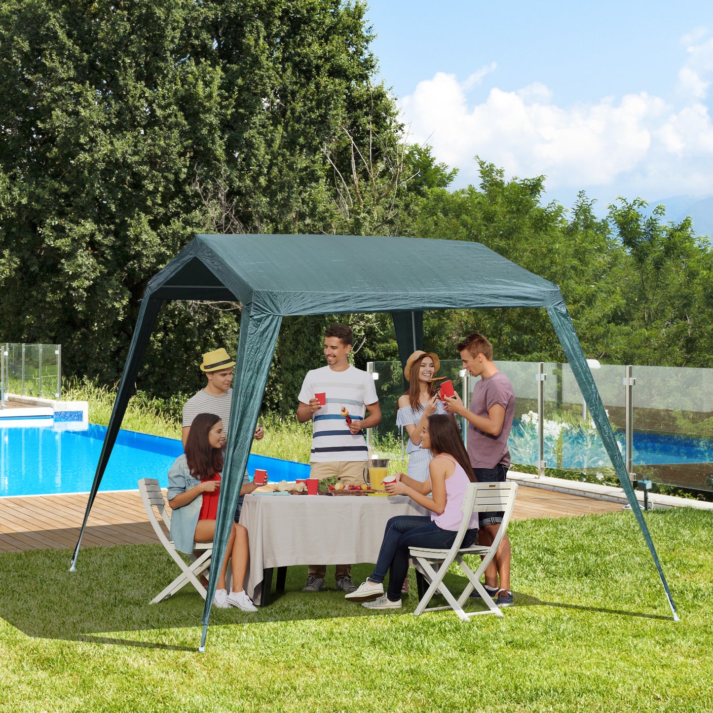 Outsunny 11x8ft Portable Party Gazebo Tent Outdoor Activity Sun Shelter Garden Carport Tent Canopy w/ Slant Leg Green | Aosom Canada