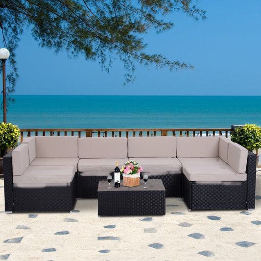 Outsunny 7pcs Outdoor Patio Furniture Set Garden Wicker Rattan Conversation Coffee Table Sofa Chair | Aosom Canada