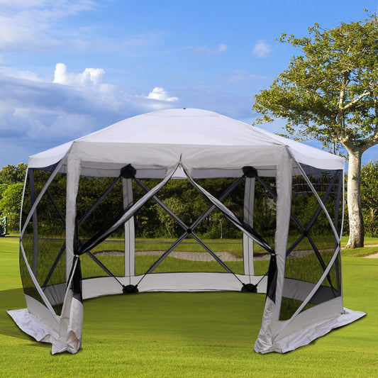 Outsunny Automatic Hexagon Pop Up Screen Tents Camping Shelter Picnic Canopy Outdoor Sun Shade w/ Mesh Sidewalls and Carry Bag | Aosom Canada