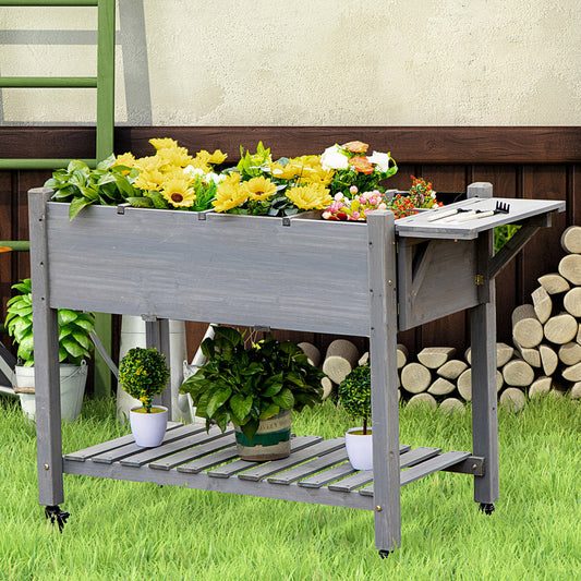 Outsunny 49" x 21" x 34" Raised Garden Bed Plant Stand Wooden Raised Garden Plant Stand Outdoor Wood Tall Flower Bed Box, Grey | Aosom Canada