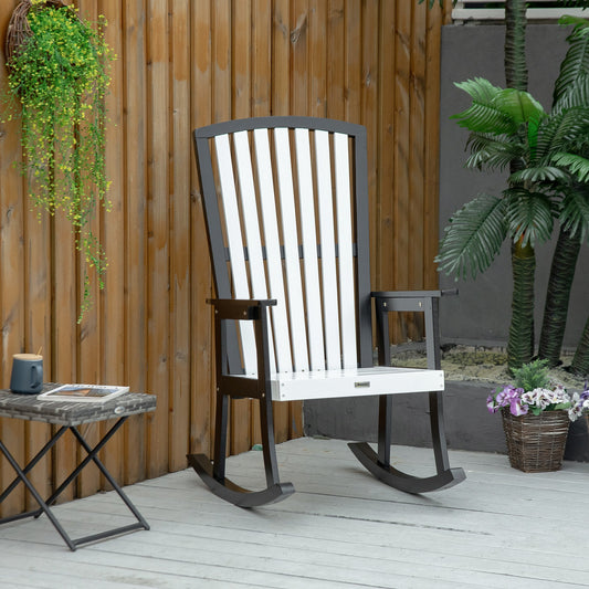 Outsunny Wooden Rocking Chair, Traditional Porch Rocker, Fade-Resistant Patio Rocker Chair for Outdoor Indoor Use, White and Black | Aosom Canada