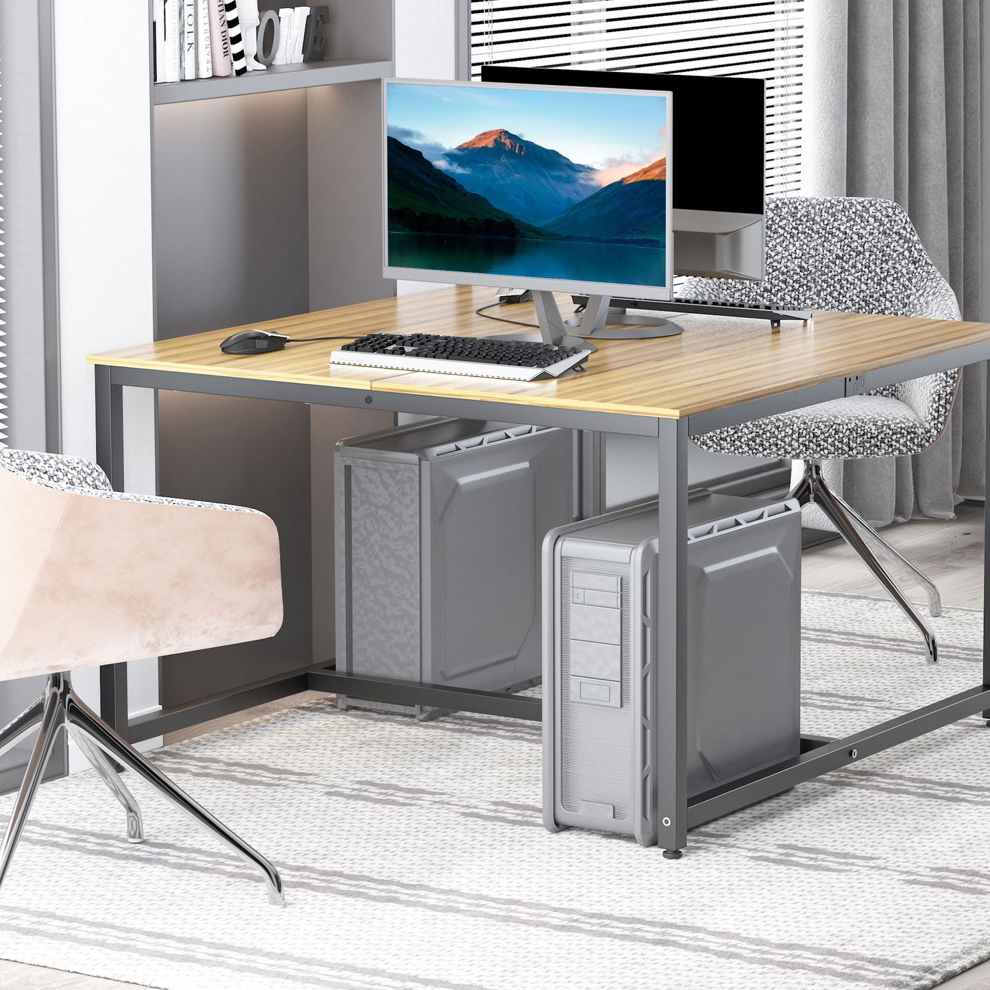 HOMCOM Two Person Computer Desk, 47 x 47 inch Extra Large Writing Study Desk, Double Workstation for Home Office, Oak | Aosom Canada