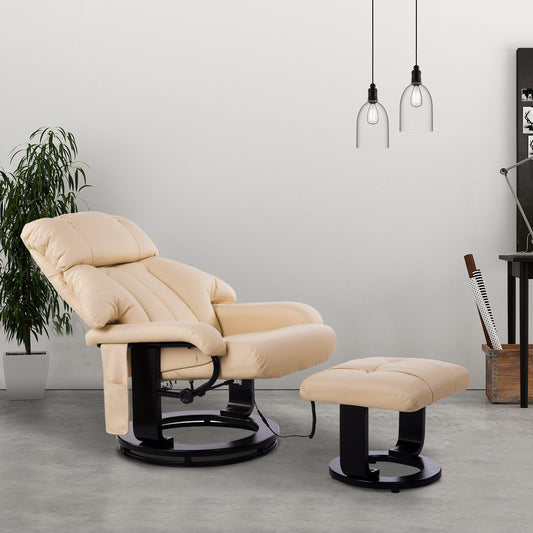 Homcom Beige Leather Easy Chair With Ottoman Footrest Electronic Massage Reclining Chair With 10 Vibration Motor And Wood Base | Aosom Canada