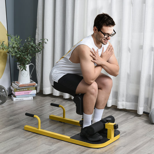 Soozier Multifunction Adjustable Squat Machine Deep Sissy Squat Leg Exerciser Push Up Ab Strength Training Home Gym Workout Yellow | Aosom Canada
