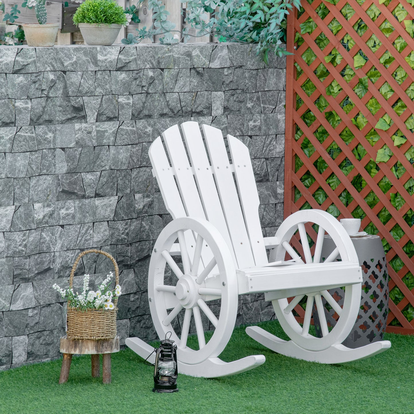 Outsunny Outdoor Adirondack Rocking Chair with Slatted Design and Oversize Back for Porch, Poolside, or Garden Lounging, White | Aosom Canada