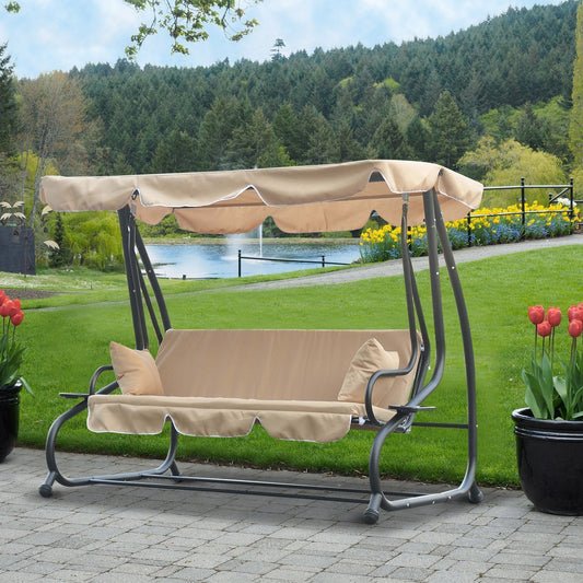 Outsunny Heavy-duty Metal 3 Seater Outdoor Swing Chair Hammock Beige | Aosom Canada