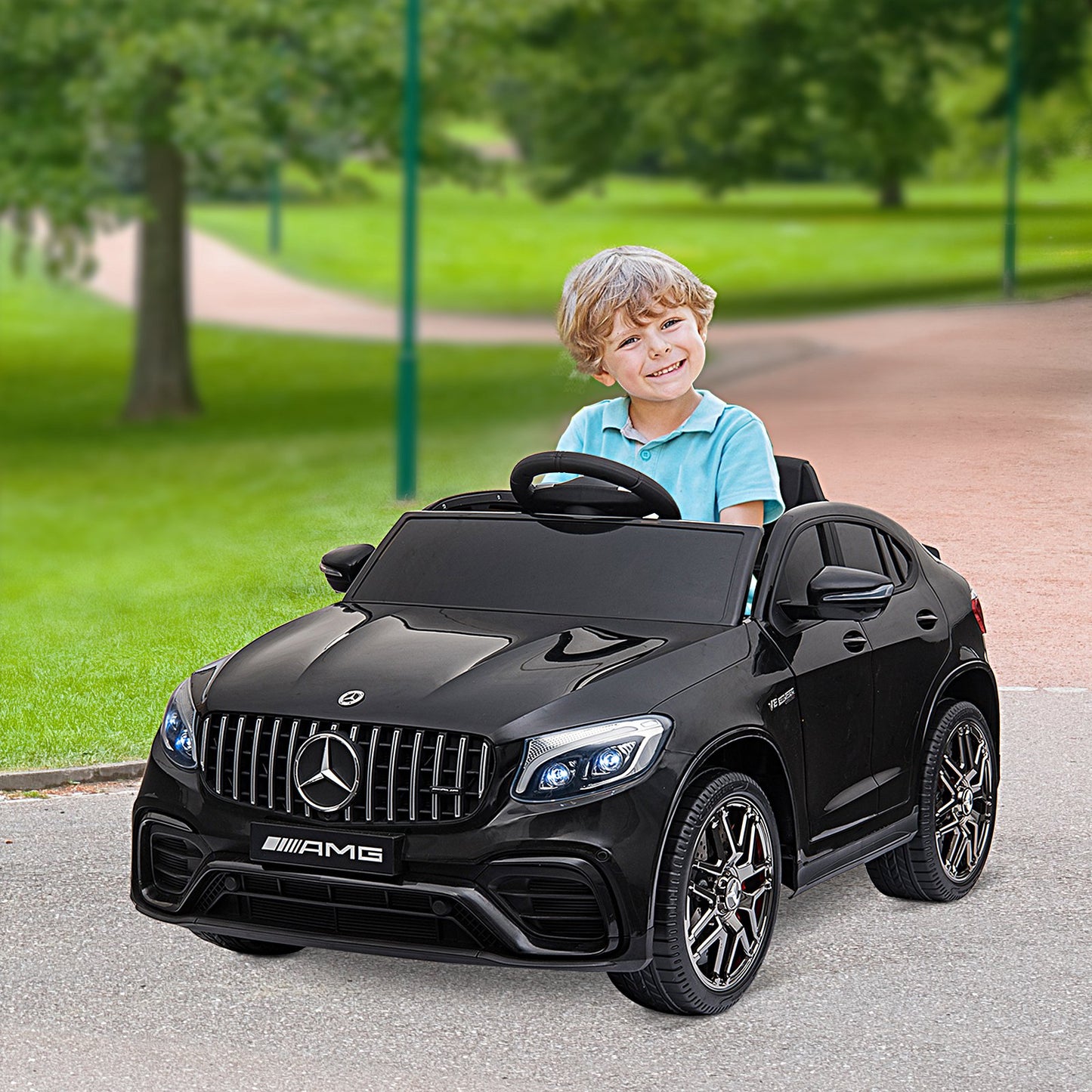 Aosom 12V Ride On Toy Car for Kids with Remote Control, Mercedes Benz AMG GLC63S Coupe, 2 Speed, with Music, Electric Light, Black | Aosom Canada