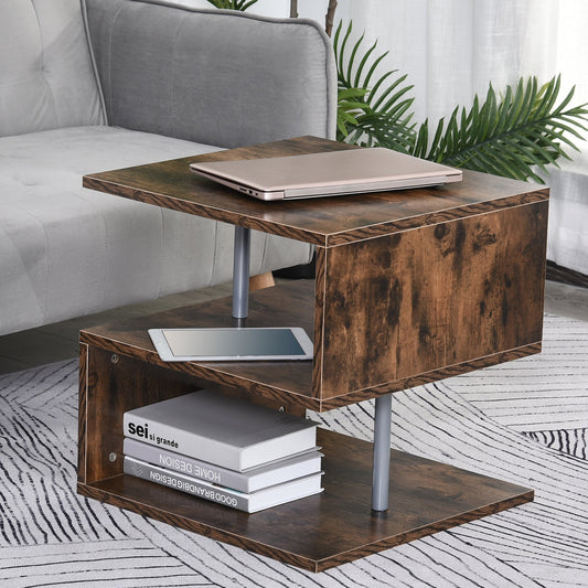 HOMCOM Wooden S Shape End Table 3 Tier Storage Shelves Organizer Living Room Coffee Side Table Desk Oak Brown | Aosom Canada
