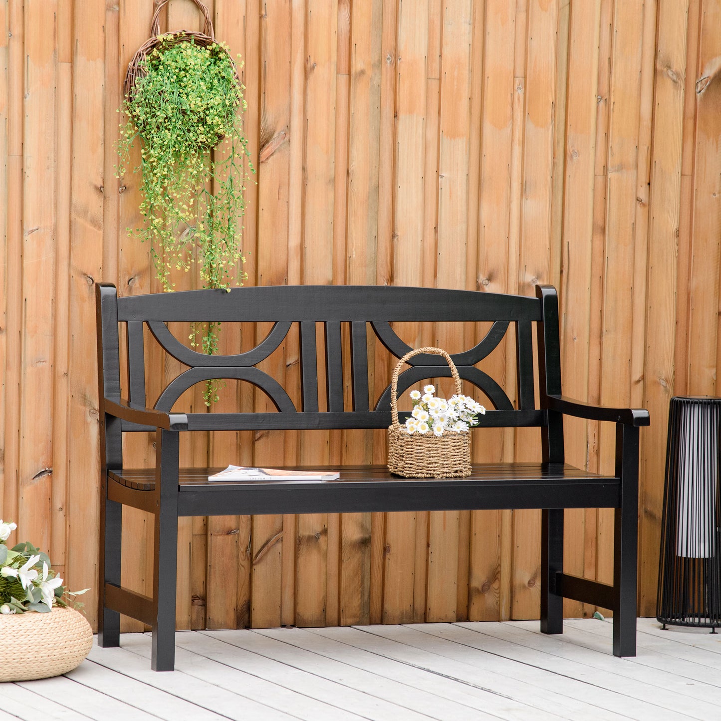 Outsunny 2-Seater Wooden Garden Bench 4FT Outdoor Patio Loveseat for Yard, Lawn, Porch, Black | Aosom Canada