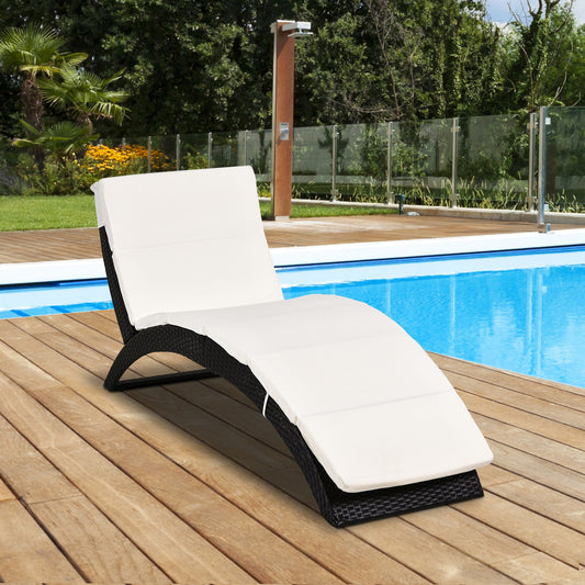 Outsunny Patio Wicker Lounger Recliner Bed Folding Outdoor Cushion | Aosom Canada