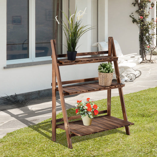 Outsunny Outdoor Plant Stand, Foldable Flower Stand 3-Tier Wooden Plant Shelf for Garden Indoor Outdoor, 32" x 14" x 37'' | Aosom Canada