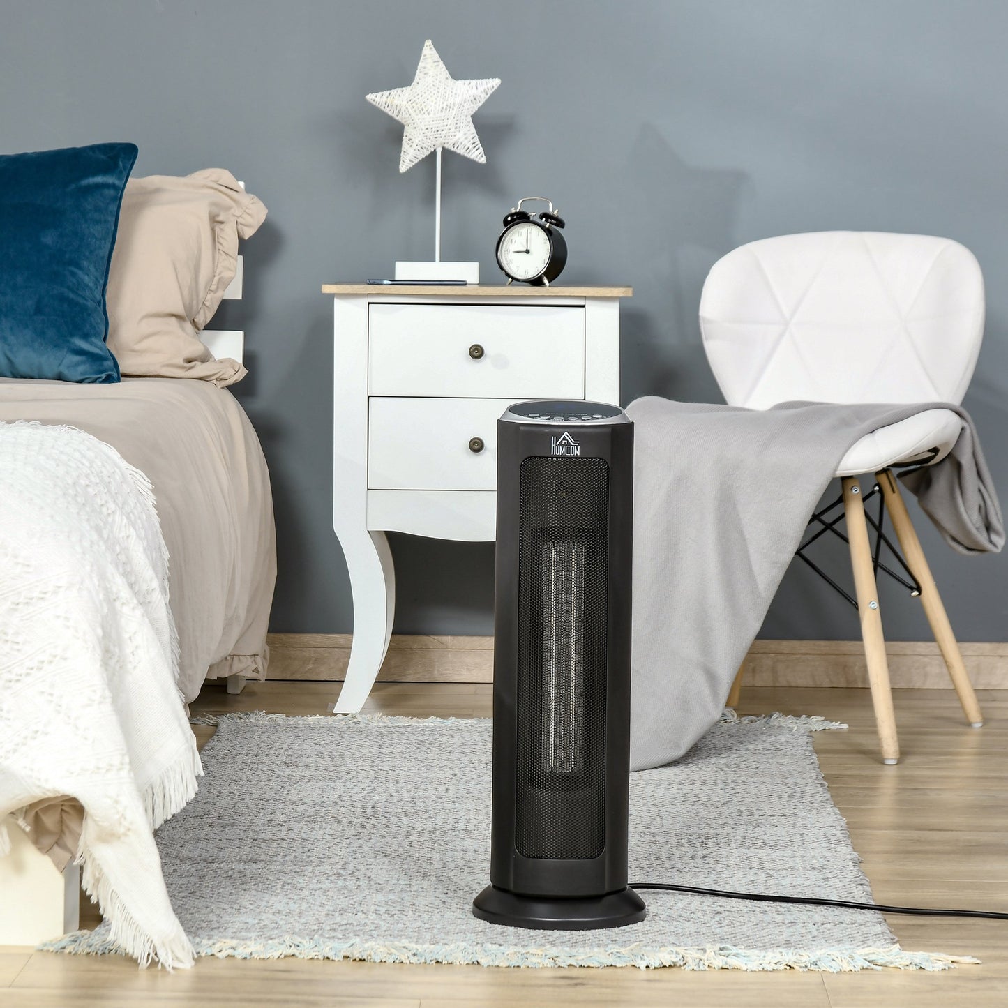 HOMCOM Ceramic Tower Heater, 45° Oscillating Space Heater with Remote Control, Timer, Tip-Over & Overheat Protect, 750W/1500W, Black | Aosom Canada