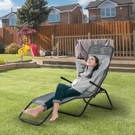 Outsunny Mesh Zero Gravity Lounge Chair Recliners, Folding Rocking Chair, Outdoor Chaise Lounge for Beach, Poolside and Patio, Grey | Aosom Canada