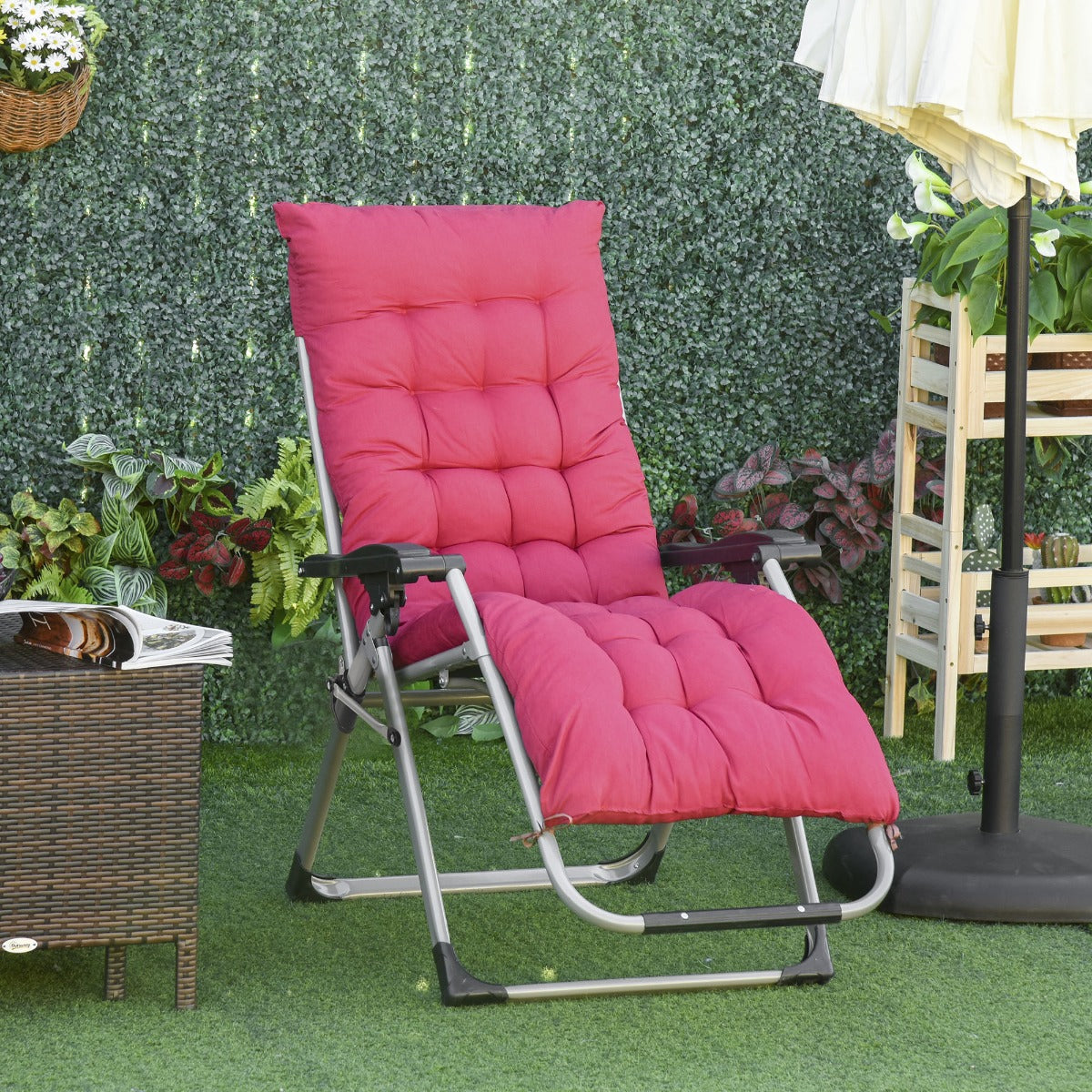Outsunny Reclining Zero Gravity Chair Folding Garden Sun Lounger with Cushion Headrest Red | Aosom Canada