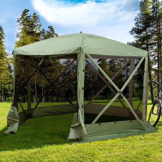 Outsunny 12' x 12' Hexagon Automatic Pop Up Screen Tents Camping Shelter Picnic Canopy with Mesh Sidewalls and Carry Bag, Green | Aosom Canada
