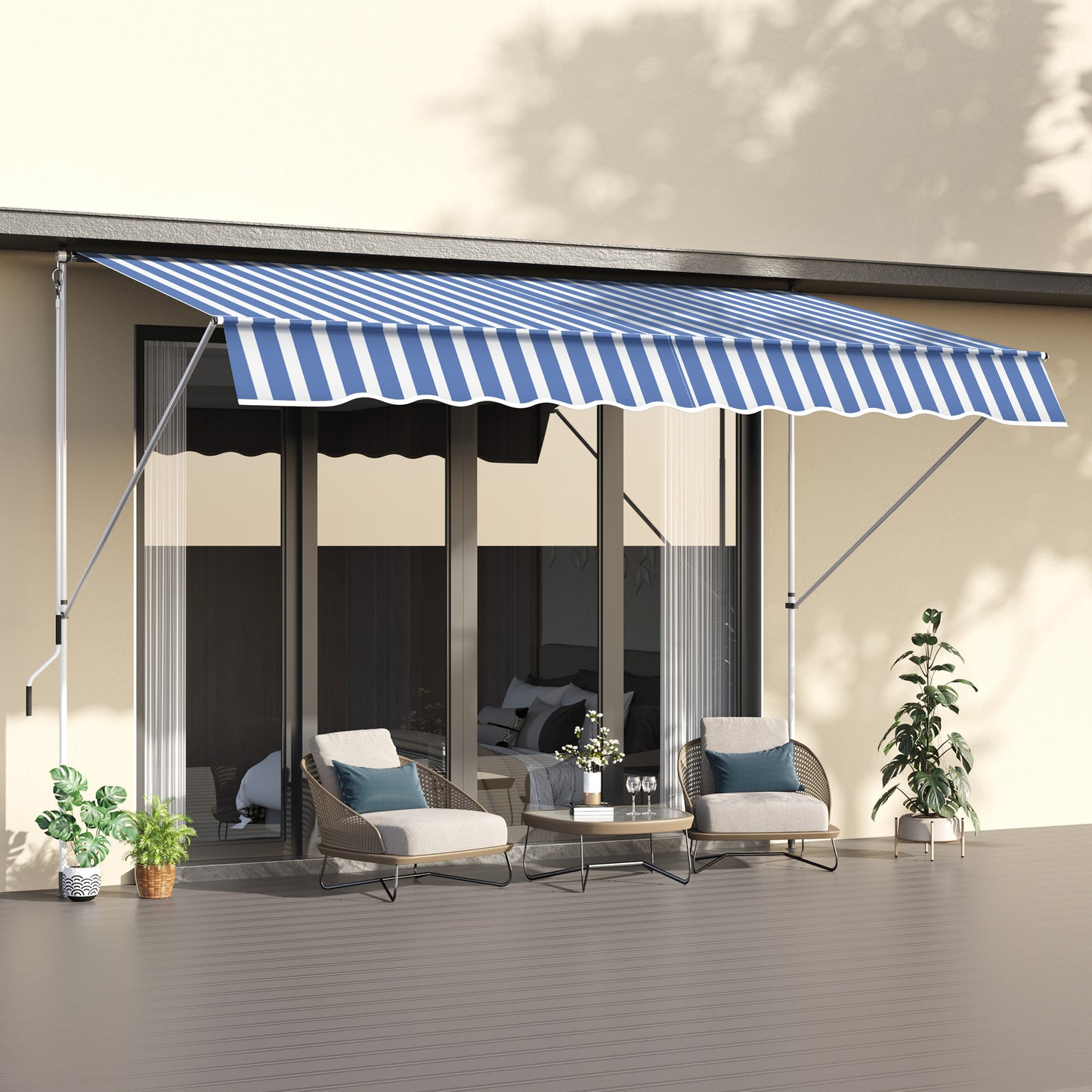 Outsunny 10x5ft Manual Retractable Patio Awning Window Door Sun Shade Deck Canopy Shelter Water Resistant UV Protector Blue | Aosom Canada