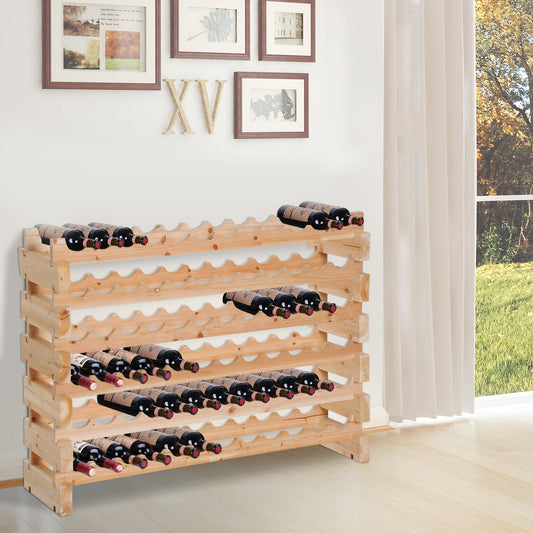 Homcom Wooden Wine Racks With 72 Bottles Holder And 6 Tiers Stackable With Storage Stand | Aosom Canada