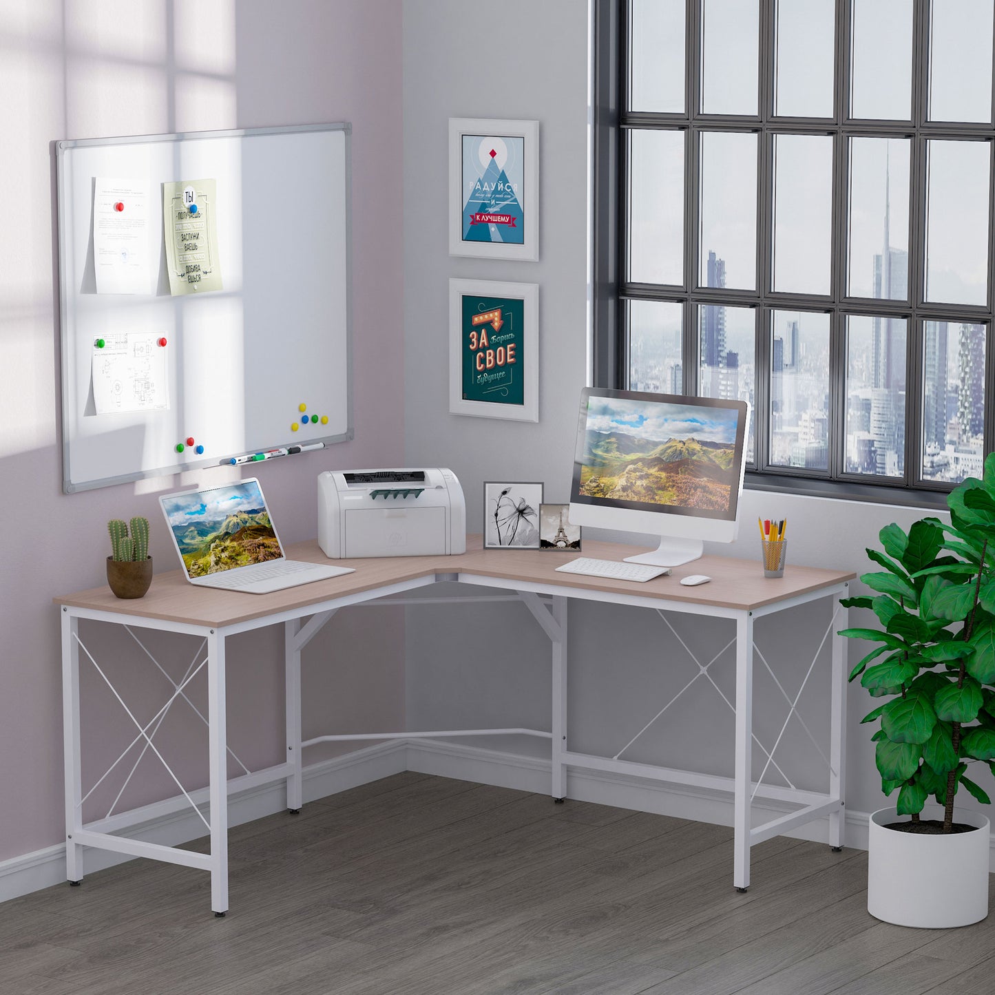 HOMCOM 59" x 59" Large L-Shaped Computer Desk Multifunctional Table Corner PC Workstation Gaming Table Workstation for Home Office Oak | Aosom Canada