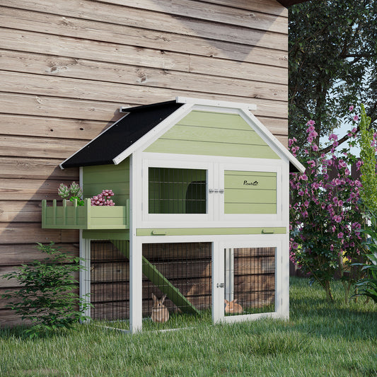 PawHut 48.5" Wooden Rabbit Hutch Pet Playpen Bunny House Enclosure with Plant Box, Slide-out Tray, Ramp, for Small Animals, Green | Aosom Canada