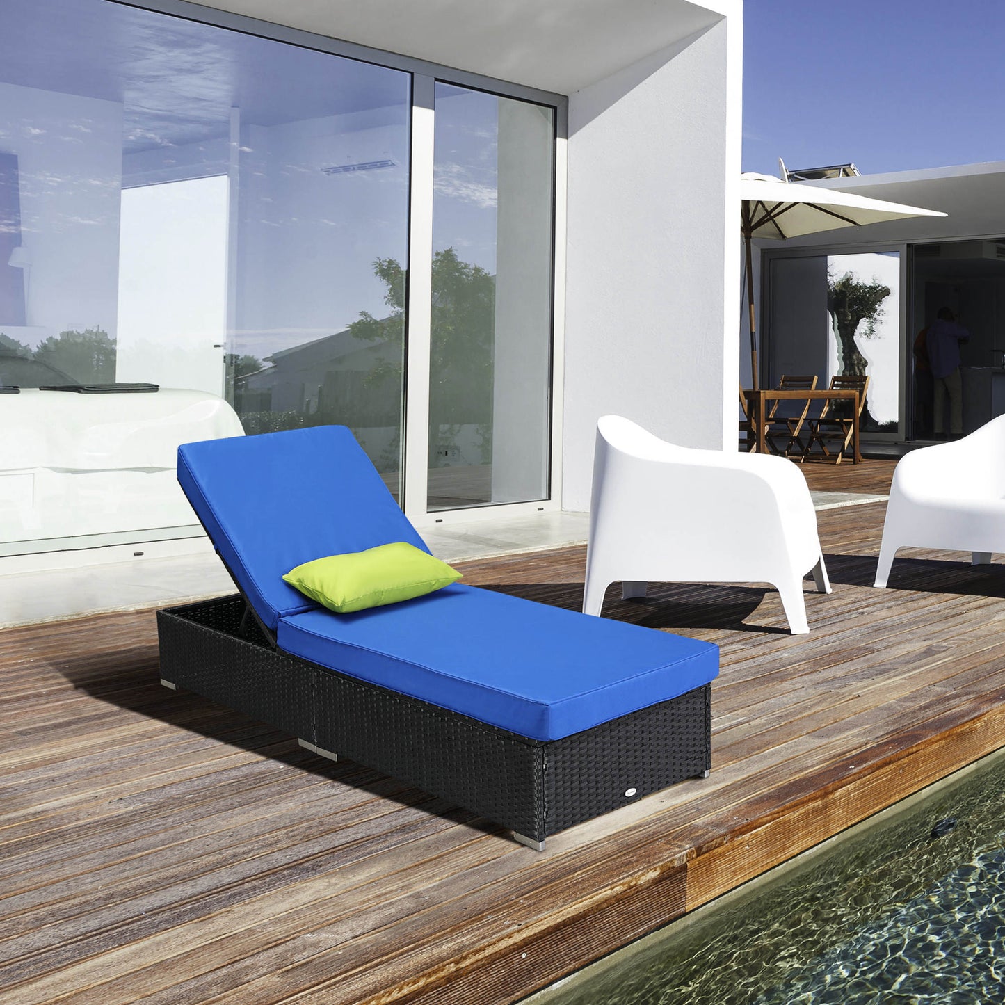 Outsunny Rattan Chaise Lounge Outdoor Sun Lounger Patio Wicker Bed Garden Adjustable Recliner Sofa Patio Furniture, Blue | Aosom Canada